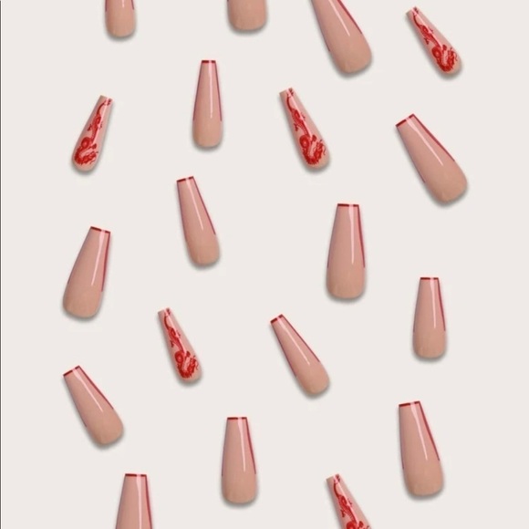 Tan And Red Dragon Decal long Press On Nails - Picture 4 of 8